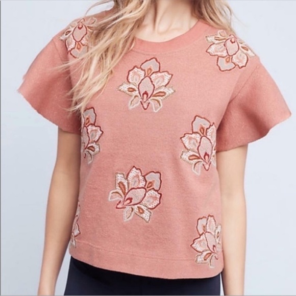 Chloe Oliver‎ Anthropologie Floral Embroidered Appliqué Metallic Padma Тор - Picture 1 of 12